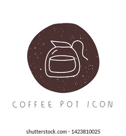 Vector hand drawn coffee pot icon for culinary project, blog or logo. Minimalistic culinary stories template