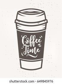 Vector hand drawn coffee time poster or card. Cute vintage Vector stock illustrations. coffee background. Template for design.