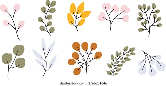 Vector hand drawn collection of branches for nursery decoration and baby shower. Perfect for birthday, children's party, summer holiday, clothing prints