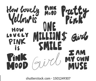 Vector hand drawn collection with cartoon lettering. Good as a sticker, video blog cover, social media message, gift cart, t shirt print design.