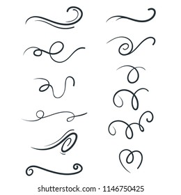 Vector hand drawn collection of curly swishes, swashes, swoops. Calligraphy swirl. Highlight text elements.