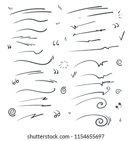 Vector hand drawn collection of curly swishes, swashes, swoops. Calligraphy swirl. Quotes icons. Highlight text elements.