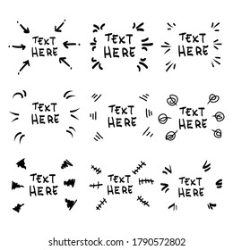 Vector hand drawn collection of design  elements for emphasis text in comic style