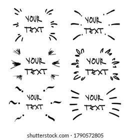 Vector hand drawn collection of design  elements for emphasis text in comic style
