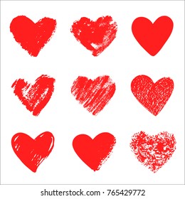 Vector hand drawn collection of graphic hearts. Design elements for Valentine's day. Brush and pen painting