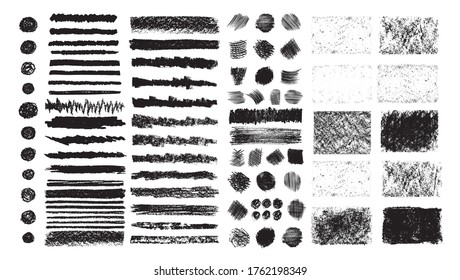 Vector hand drawn collection of grunge textures, unique template background, artistic of charcoal, hatching, dust grain, scratches, isolated objects, used for design
