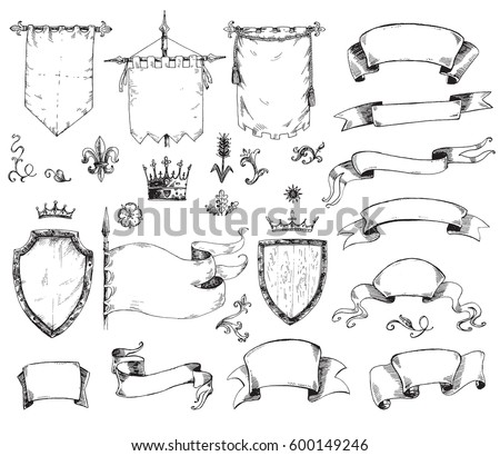 vector hand drawn collection heraldic templates stock vector hand templates