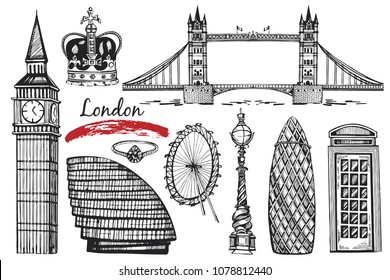 Vector hand drawn collection with London objects