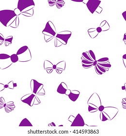 Vector hand drawn collection of lush bows. Vintage decoration for traditional holidays and gift boxes. seamless pattern with contour gift bow, ribbon