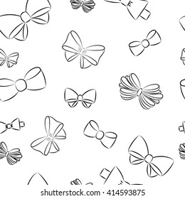 Vector hand drawn collection of lush bows. Vintage decoration for traditional holidays and gift boxes. seamless pattern with contour gift bow, ribbon