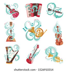 Vector Hand Drawn Collection Of Musical Instruments