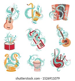 Vector Hand Drawn Collection Of Musical Instruments