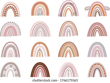 Colección dibujada a mano vectorial para la decoración de vivero con colores pastel de arcos bonitos. Ilustración del doodle. Perfecto para la ducha de bebé, cumpleaños, fiesta infantil, vacaciones de verano, huellas de ropa