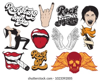 Vector hand drawn collection of pins and fashion badges. Template for card, poster, banner, print for t-shirt, logotype.