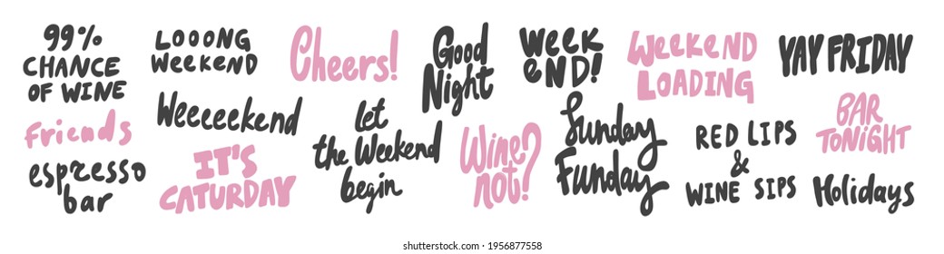 Vector hand drawn collection set of calligraphy lettering quotes and words. Pink and black color
