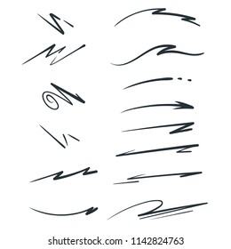 Vector hand drawn collection of sharpened swishes, swashes, swoops. Calligraphy swirl. Highlight text elements.