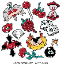 Vector hand drawn collection of surreal illustrations. Tattoo artwork. Template for card, poster, banner, print for t-shirt.