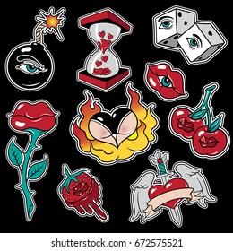 Vector hand drawn collection of surreal illustrations. Tattoo artwork. Template for card, poster, banner, print for t-shirt.