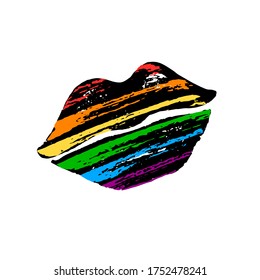 Vector hand drawn color illustration pattern of lips with rainbow spectrum  isolated on white background.  LGBT rights concept. Design for banner, card, print, textile