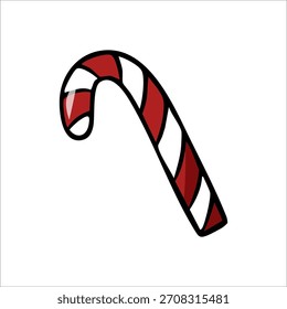 Vector dibujado a mano ilustración de color de la piruleta roja del año Nuevo sobre fondo blanco, feliz año Nuevo