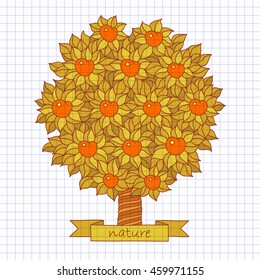vector hand drawn color illustration of an apple tree