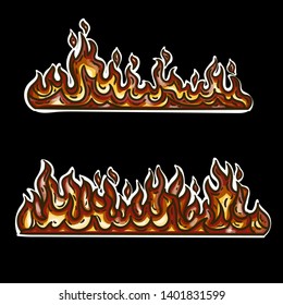 Vector hand drawn color set of fire isolated on black background.