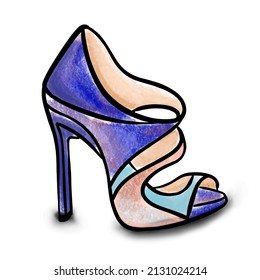 Vector hand drawn color sketch of woman fashion shoe, fashion illustration