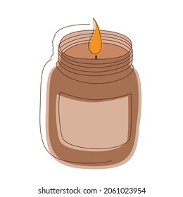 Vector hand drawn colored candle doodle. Line art illustration in warm colors isolated.