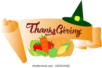 Vector hand drawn colored chalk lettering Thanksgiving day typography poster