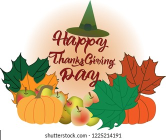 Vector hand drawn colored chalk lettering Thanksgiving day typography poster