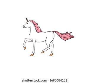 Vector hand drawn colored doodle sketch unicorn isolated on white background