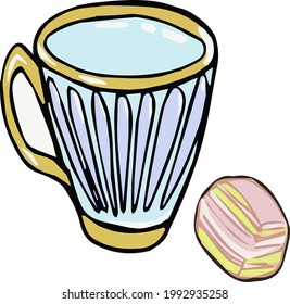 Vector hand drawn colored doodles cups and marshmallows