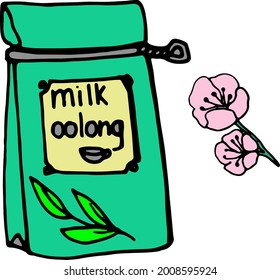 Set de té de doodles de color dibujado a mano, bolsillo de leche, flores
