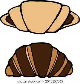 Vector hand drawn colored doodles cookies, bakery elements, croissants, bagel