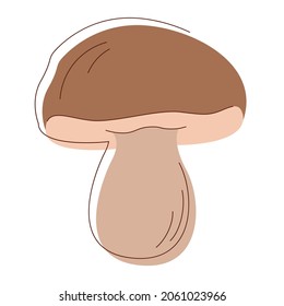 Doodle de hongos de color dibujado a mano por el vector. Ilustración de línea en colores cálidos aislados.