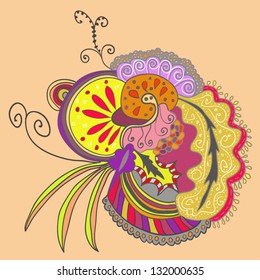 vector hand drawn colored ornament in oriental style.  Cinco de mayo