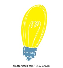 Vector hand drawn colored shining bulb isolated on white background. Illustration in doodle cartoon style for print, logo, icon, emblem, clothes