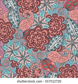 Vector hand drawn colorful abstract seamless pattern. Zentangle background