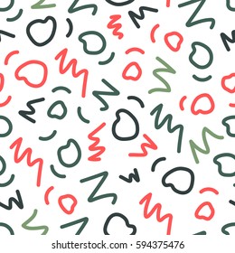 Vector hand drawn colorful abstract  seamless pattern. Vector geometric pattern in retro memphis style. Striped background.