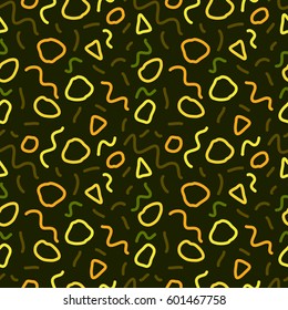 Vector hand drawn colorful abstract  seamless pattern. Vector geometric pattern in retro memphis style. Striped background.