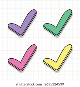 Vector Hand Drawn Colorful Check Mark Icon Set