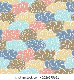 Vector hand drawn colorful clouds seamless pattern