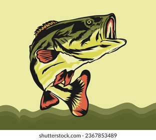 Vector hand drawn colorful fish vector illustration. Vector big bass fish