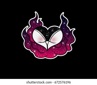 Vector hand drawn colorful illustration of female bottom with fire. Tattoo artwork.  Template for card, poster, banner, print for t-shirt.