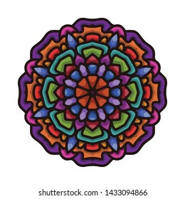Vector hand drawn colorful mandala art with abstract floral ethnic ornament. Tribal ornament. Mandala doodle illustration