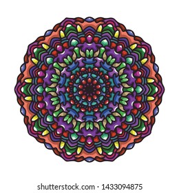 Vector hand drawn colorful mandala art with abstract floral ethnic ornament. Tribal ornament. Mandala doodle illustration