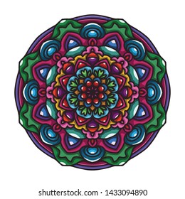 Vector hand drawn colorful mandala art with abstract floral ethnic ornament. Tribal ornament. Mandala doodle illustration
