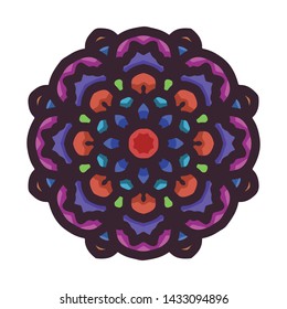 Vector hand drawn colorful mandala art with abstract floral ethnic ornament. Tribal ornament. Mandala doodle illustration