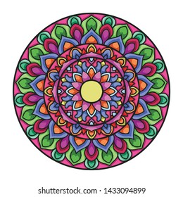 Vector hand drawn colorful mandala art with abstract floral ethnic ornament. Tribal ornament. Mandala doodle illustration