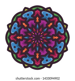 Vector hand drawn colorful mandala art with abstract floral ethnic ornament. Tribal ornament. Mandala doodle illustration